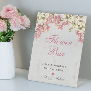 Bloem Roze Schrift Orchideeën Marmeren Bloemen Bar Reclamebord Met Voetstuk