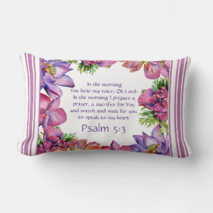 Bloem Roze Streep Kussen Psalm 5:3 Omkeerbaar