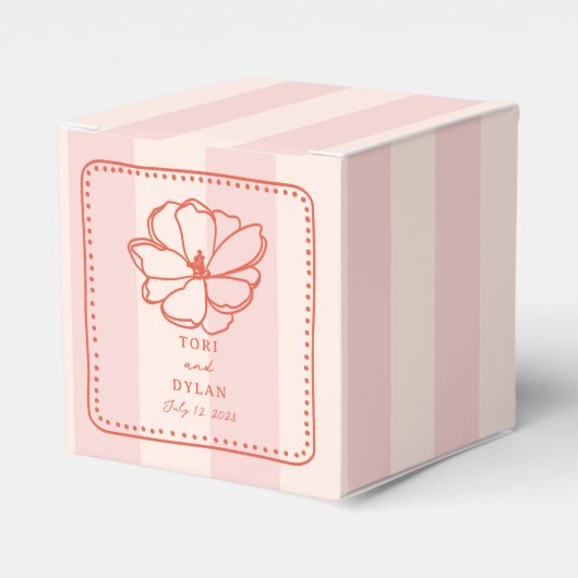 Bloem roze tropische streep bruiloft bedankdoosjes (Voorkant Zijde)