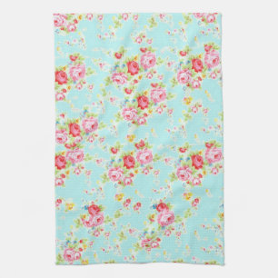 bloem rozen blauw shabby roos bloemen theedoek