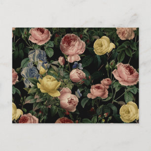 bloem-Rozen en Iris Pattern-Dark Dreams Briefkaart