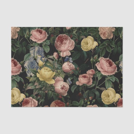 bloem-Rozen en Iris Pattern-Dark Dreams Tissuepapier (Voorkant)