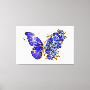 Bloem Saffier Vlinder Canvas Afdruk