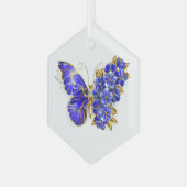 Bloem Saffier Vlinder Glas Ornament (Voorkant links)