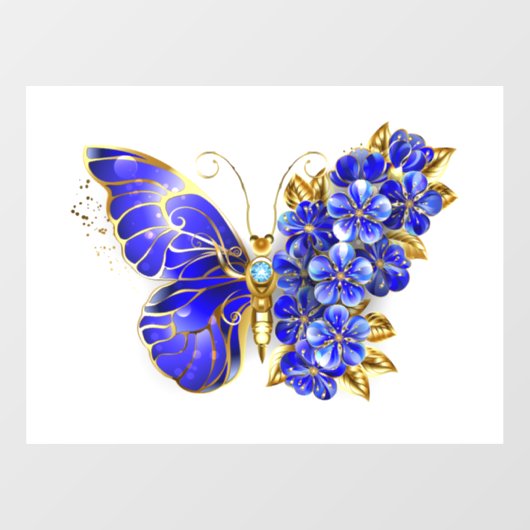 Bloem Saffier Vlinder Raamsticker (Vel)