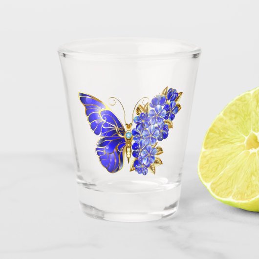 Bloem Saffier Vlinder Shot Glas (Voorkant)