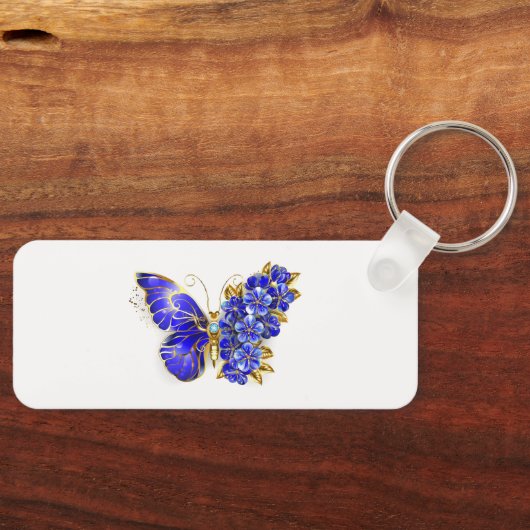 Bloem Saffier Vlinder Sleutelhanger (Voorkant)