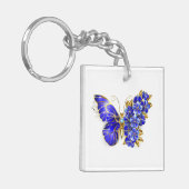 Bloem Saffier Vlinder Sleutelhanger (Voorkant Links)