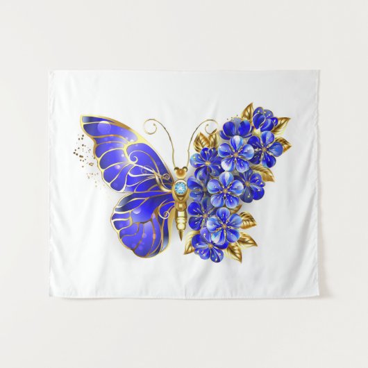 Bloem Saffier Vlinder Wandkleed (Voorkant (horizontaal))