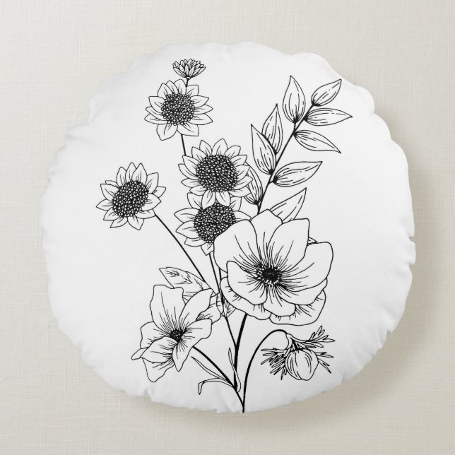 Bloem schets  rond kussen (Voorkant)