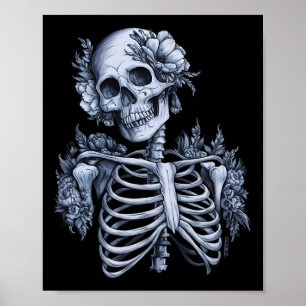 Bloem Skelet Bloemrijke Schedel Halloween Gotische Poster
