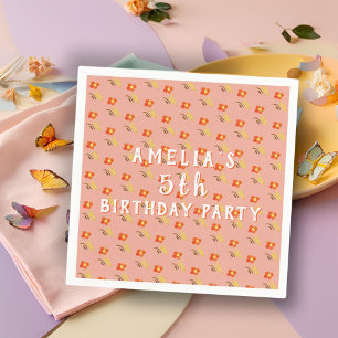 Bloem Tekening Patroon Meisje Verjaardagsfeest Servet