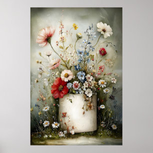 Bloem toiletpapierrol print, botanische badkamer poster