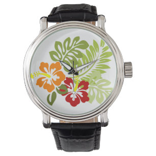 Bloem Tropisch lekt Hibiscus Hawaii rood Sinaasapp Horloge