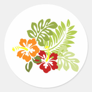 Bloem Tropisch lekt Hibiscus Hawaii rood Sinaasapp Ronde Sticker