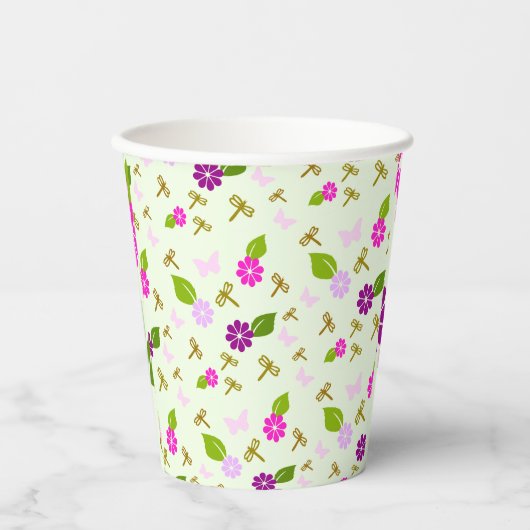 Bloem Tuin Dragonfly Papier Cups Servies Papieren Bekers (Voorkant)