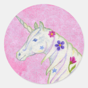 Bloem Unicorn op roze sticker