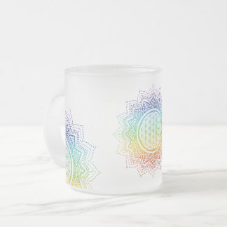 Bloem van het leven - 7 Chakra's - Regenboog Matglas Koffiemok