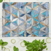 Bloem van het leven - Blauwe marmeren en parels Theedoek (Gevouwen)