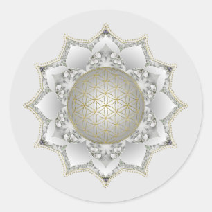 Bloem van het leven - bloesems Mandala 1 Ronde Sticker