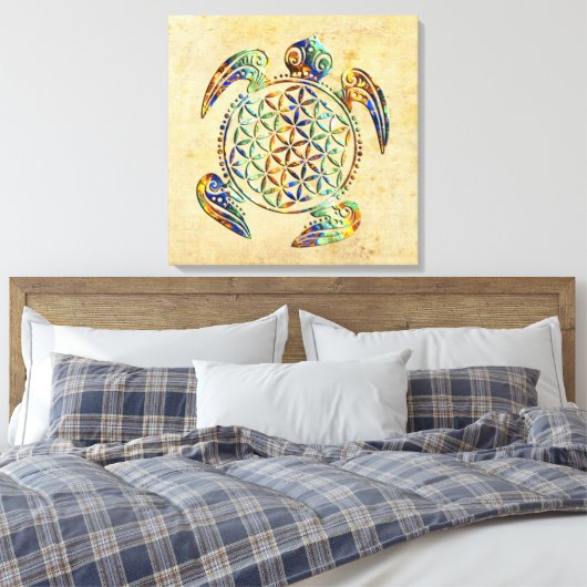 Bloem van het leven / Blume des Lebens - schildpad Canvas Afdruk (Insitu (Slaapkamer))