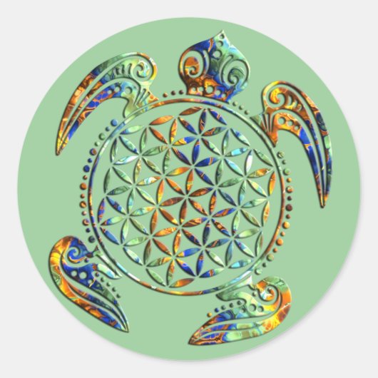 Bloem van het leven / Blume des Lebens - schildpad Ronde Sticker (Voorkant)