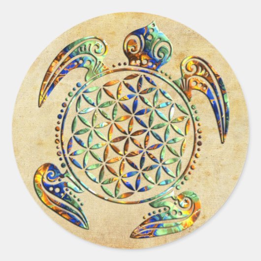 Bloem van het leven / Blume des Lebens - schildpad Ronde Sticker (Voorkant)