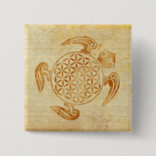 Bloem van het leven / Blume des Lebens - schildpad Vierkante Button 5,1 Cm