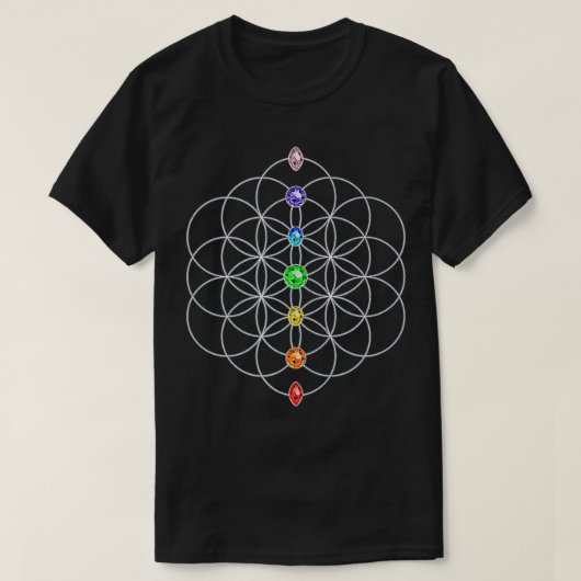 Bloem van het leven Chakra Stones Sacred Geometrie T-shirt (Design voorkant)