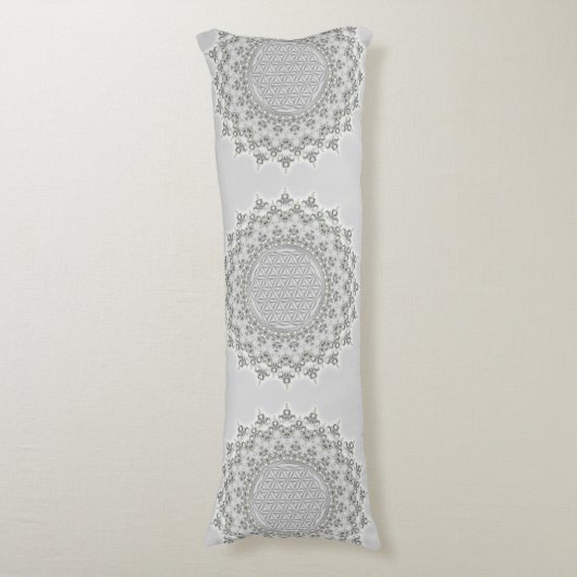 Bloem van het leven - Fractal Mandala grijs groen Lichaamskussen (Voorkant Verticaal)