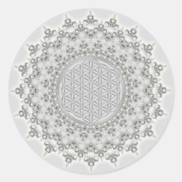 Bloem van het leven - Fractal Mandala grijs groen Ronde Sticker