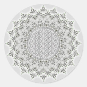 Bloem van het leven - Fractal Mandala grijs groen Ronde Sticker