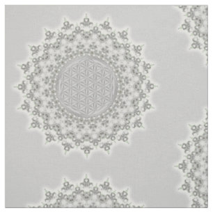 Bloem van het leven - Fractal Mandala grijs groen Stof