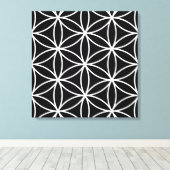 Bloem van het Leven Grote Ptn Wit op Zwart Canvas Afdruk (Insitu (Houten vloer))