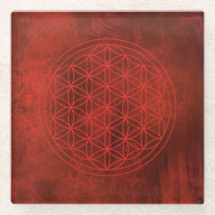 bloem van het leven, heilige geometrie, zen, chakr glazen onderzetter