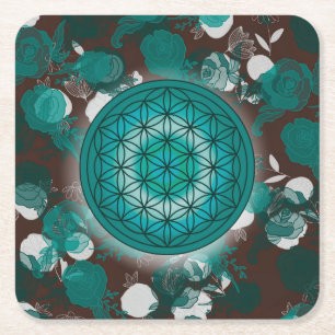 bloem van het leven, heilige geometrie, zen, chakr vierkante kartonnen onderzetter