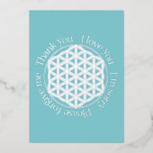 Bloem van het Leven Ho'oponopono Blauw & Wit Folie Feestdagenkaart (Voorkant)