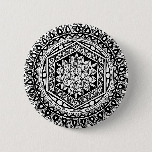 Bloem van het leven mandala ronde button 5,7 cm (Voorkant)