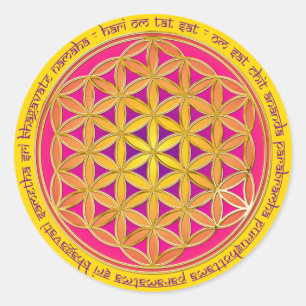 Bloem van het Leven/Mola Mantra geel Ronde Sticker