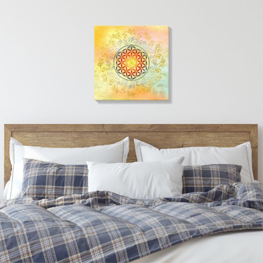 Bloem van het leven - sierplanten Mandala 1 Canvas Afdruk (Insitu (Slaapkamer))