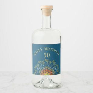 Bloem van het leven -  sierplanten Mandala 1 Likeurfles Etiket