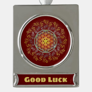 Bloem van het leven -  sierplanten Mandala 1 Verzilverd Banner Ornament