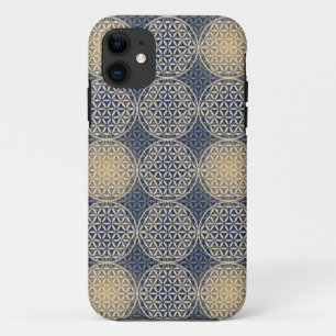 Bloem van het leven - stempelpatroon - blauwe zand iPhone 11 hoesje
