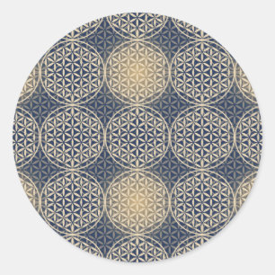 Bloem van het leven - stempelpatroon - blauwe zand ronde sticker