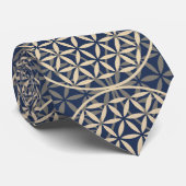 Bloem van het leven - stempelpatroon - blauwe zand stropdas (Opgerold)