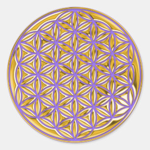Bloem van het Leven/volledige gouden   lila Ronde Sticker