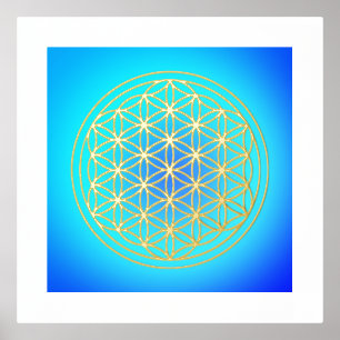 Bloem van het levensmodel Mandala Symbool Blue Gol Folie Afdrukken