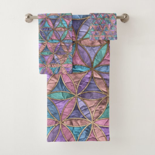 Bloem van het levenspatroon - acryltextuur en goud bad handdoek (Insitu)