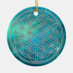 Bloem van levend/zilver Blauwgolven Keramisch Ornament
