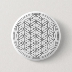 Bloem van levend/zilver ronde button 5,7 cm